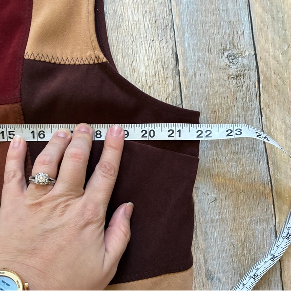 Y2K White Stag Patchwork suede vest L - Picture 6 of 7